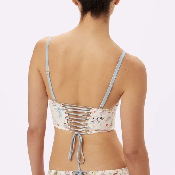 NWT Parade Afterglow Lace-Up Corset Glow Satin Top in Summer Doodles Size‎ L - Picture 4 of 7